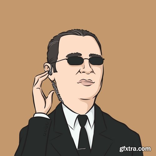 Collection of vector picture cartoon bodyguard security guard 25 EPS