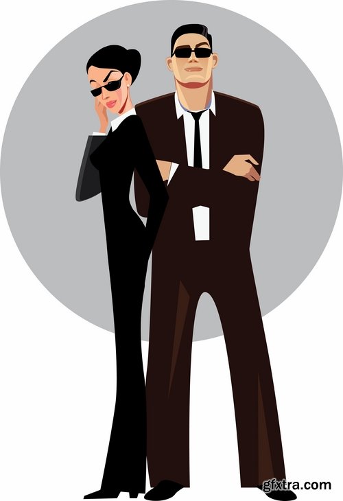 Collection of vector picture cartoon bodyguard security guard 25 EPS