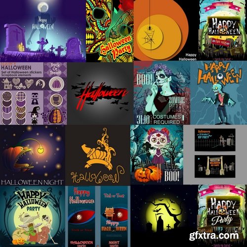 Collection of vector image Halloween flyer banner poster zombies 25 EPS