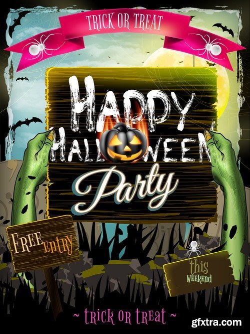 Collection of vector image Halloween flyer banner poster zombies 25 EPS