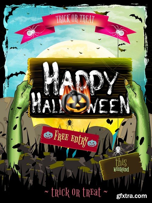 Collection of vector image Halloween flyer banner poster zombies 25 EPS