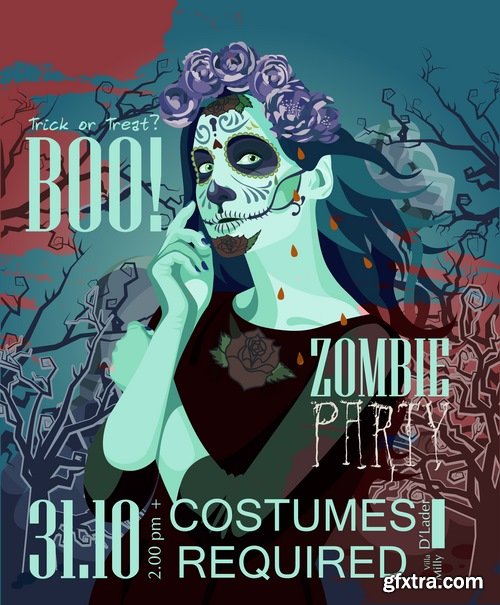 Collection of vector image Halloween flyer banner poster zombies 25 EPS