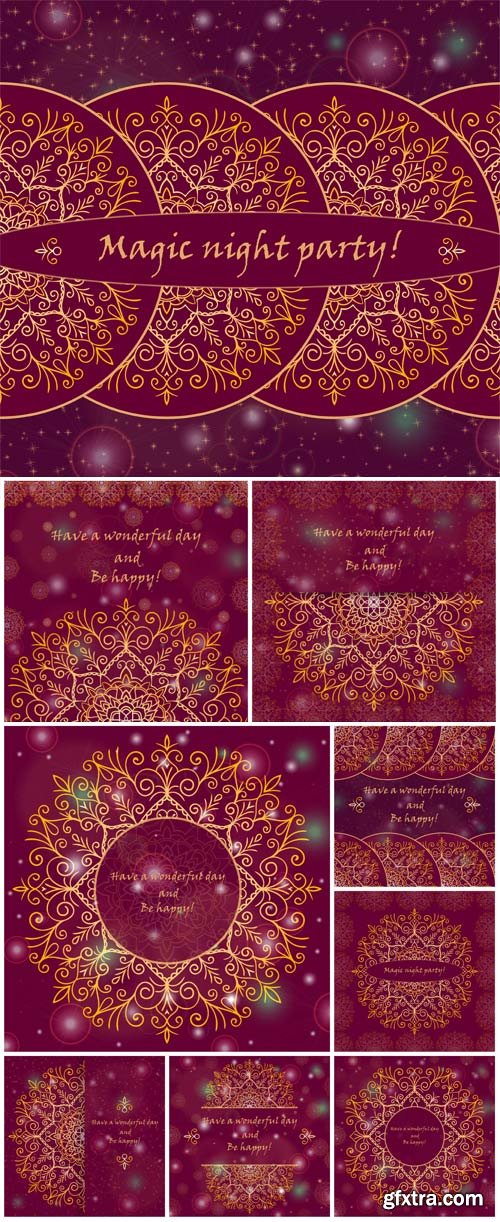 Template greeting card design decorated with shiny golden pattern in oriental style