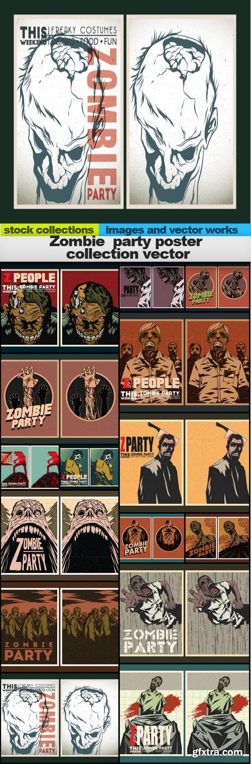 Zombie party poster collection vector, 15 x EPS