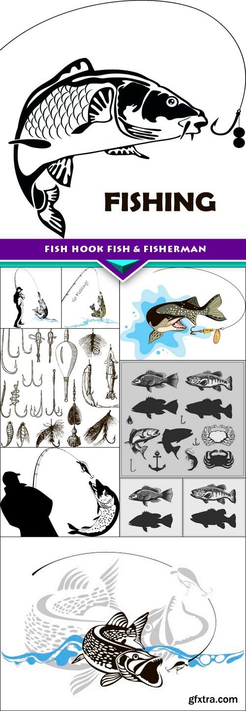 Fish Hook Fish &amp; fisherman 10x EPS