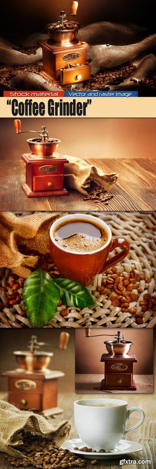 Fragrant coffee grains and mill