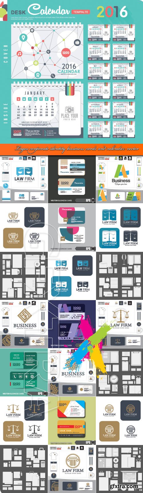 Logos corporate identity business cards and calendar vector