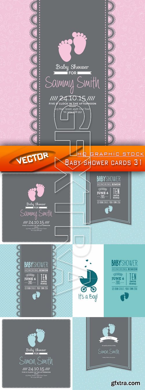 Stock Vector - Baby shower cards 31