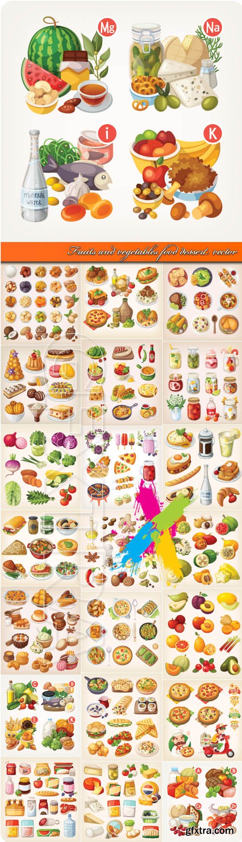 Fruits and vegetables food dessert vector