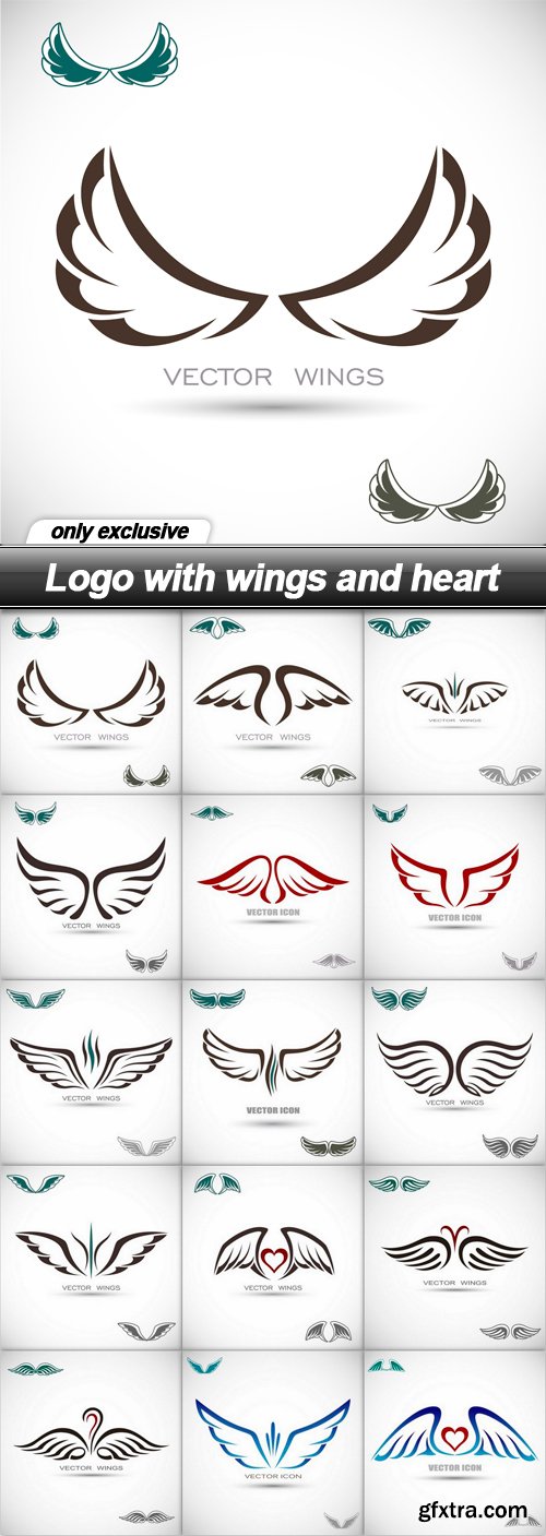 Logo with wings and heart - 15 EPS