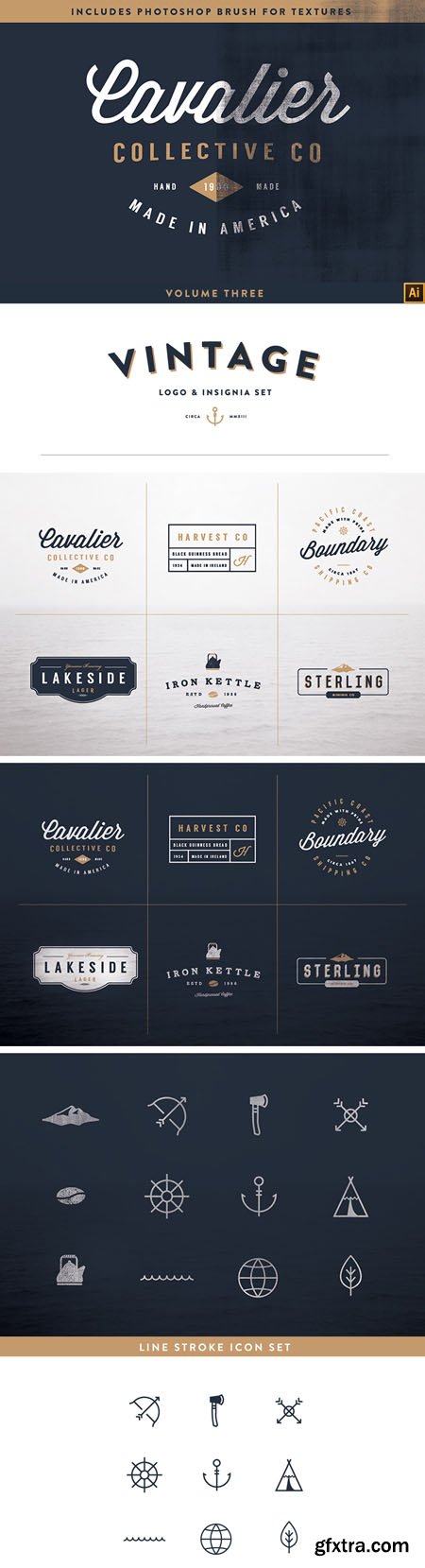 6 Vintage Logo Kit - Brush & Vector