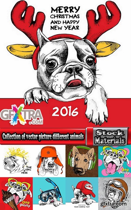 Collection of vector picture different animals in the cap owl monkey dog 25 EPS