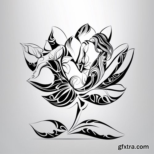 Collection of abstract vector image girl with animal-drawn tattoo 25 EPS