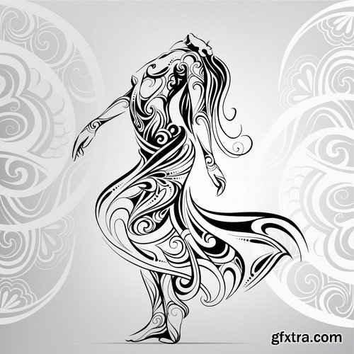 Collection of abstract vector image girl with animal-drawn tattoo 25 EPS