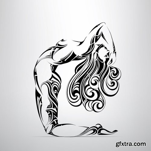 Collection of abstract vector image girl with animal-drawn tattoo 25 EPS