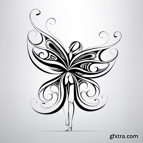 Collection of abstract vector image girl with animal-drawn tattoo 25 EPS