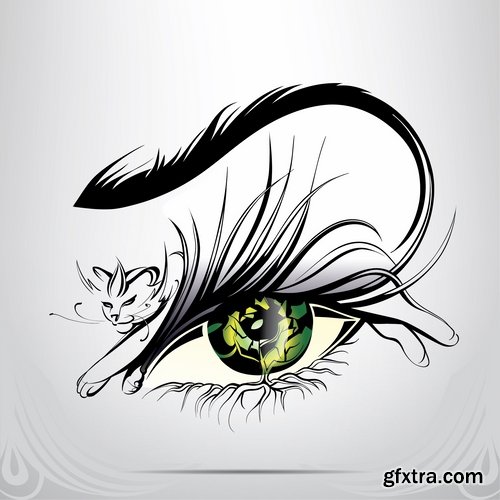 Collection of abstract vector image girl with animal-drawn tattoo 25 EPS