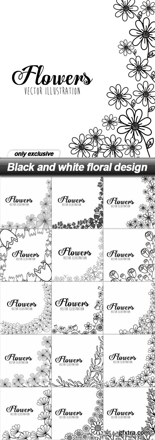 Black and white floral design - 15 EPS
