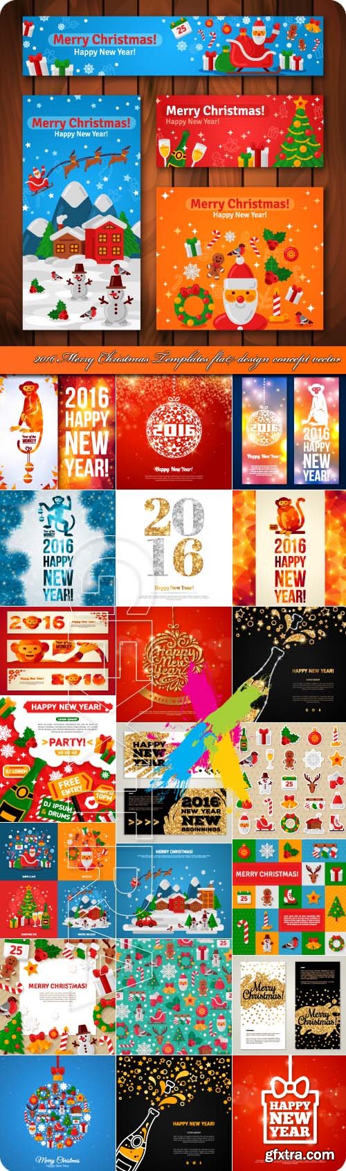 2016 Merry Christmas Templates flat design concept vector