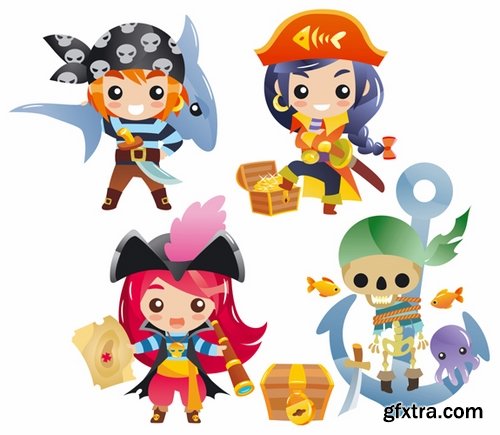 Collection of vector picture cartoon pirate captain sailor anchor Sea 25  EPS