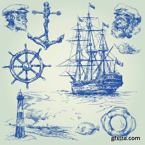 Collection of vector picture cartoon pirate captain sailor anchor Sea 25  EPS