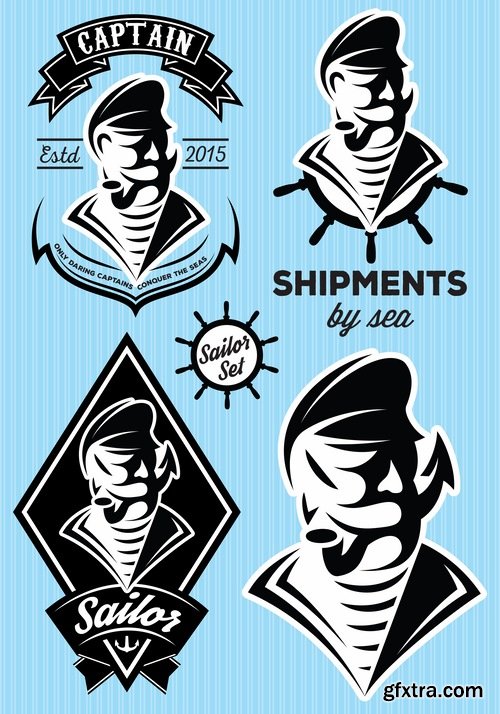 Collection of vector picture cartoon pirate captain sailor anchor Sea 25  EPS