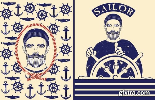 Collection of vector picture cartoon pirate captain sailor anchor Sea 25  EPS