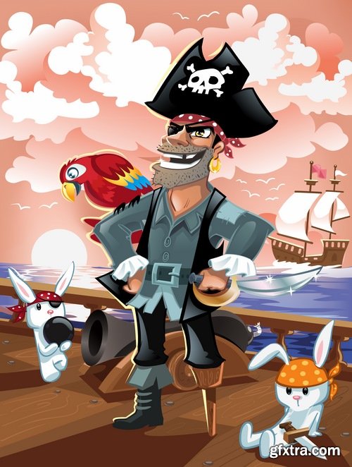 Collection of vector picture cartoon pirate captain sailor anchor Sea 25  EPS