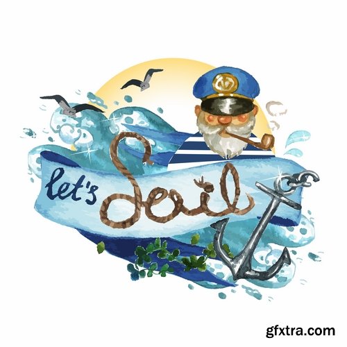 Collection of vector picture cartoon pirate captain sailor anchor Sea 25  EPS