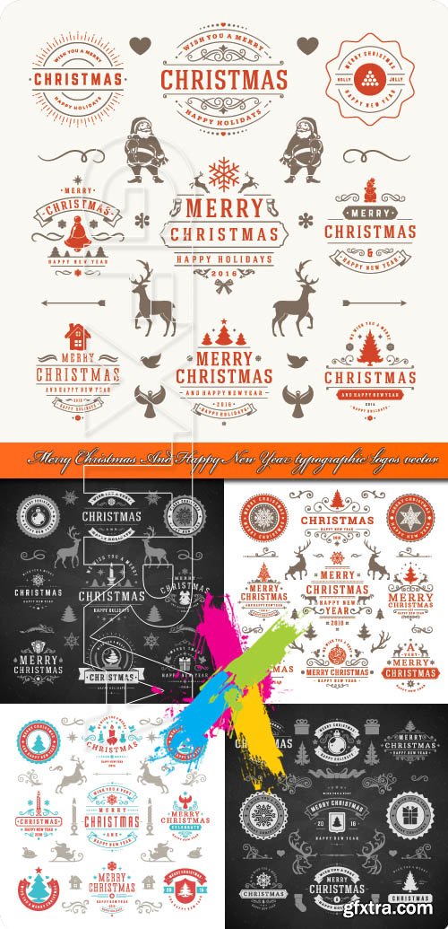 Merry Christmas and Happy New Year typographic logos vector