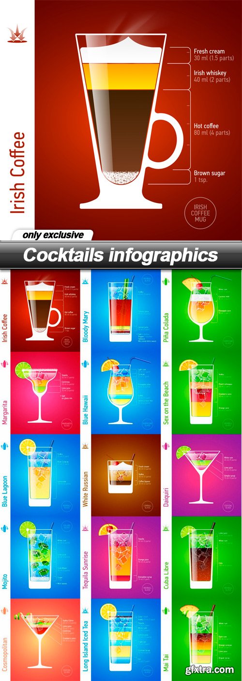 Cocktails infographics - 15 EPS