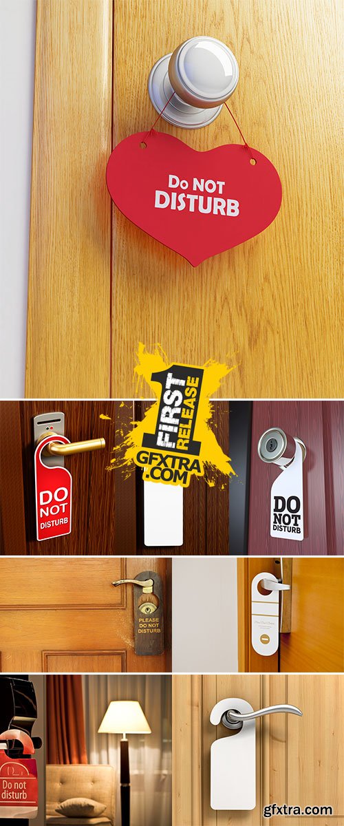 Stock Image Hotel handles with hanging signs_1