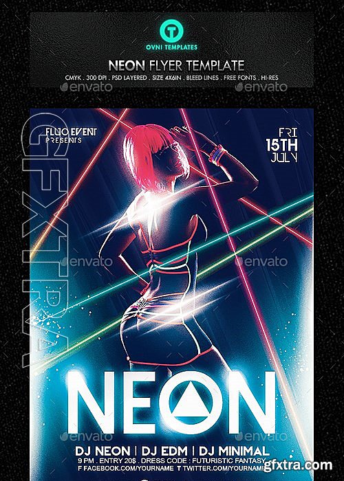 GraphicRiver - Neon Laser Fluo Light Sexy Flyer Template 13124617