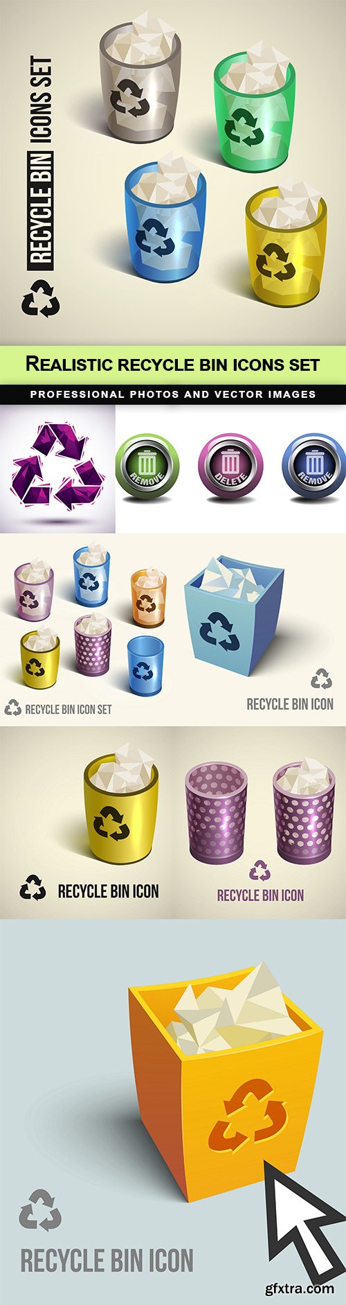 Realistic recycle bin icons set - 8 EPS