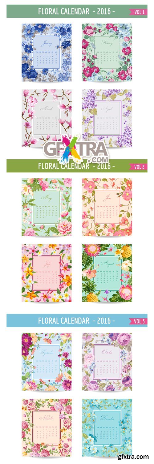 Floral Calendar 2016 Vector