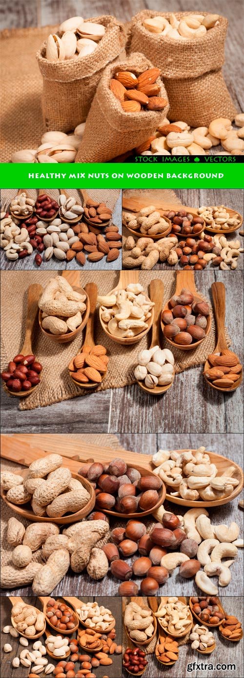 Healthy mix nuts on wooden background 7x JPEG