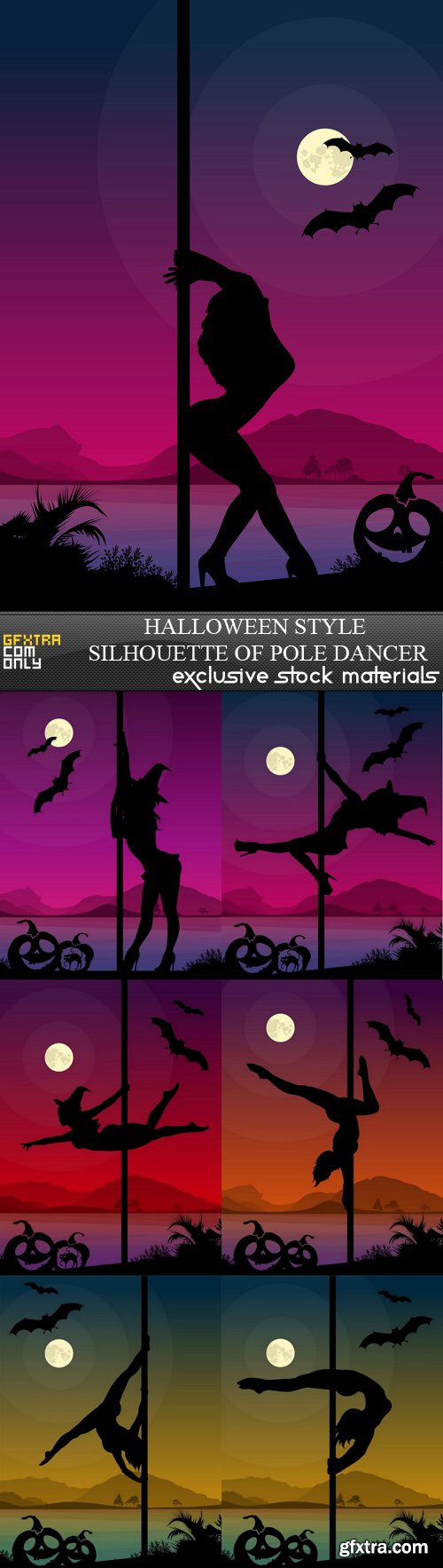 Halloween Style Silhouette of Pole Dancer - 7xEPS&amp;Ai