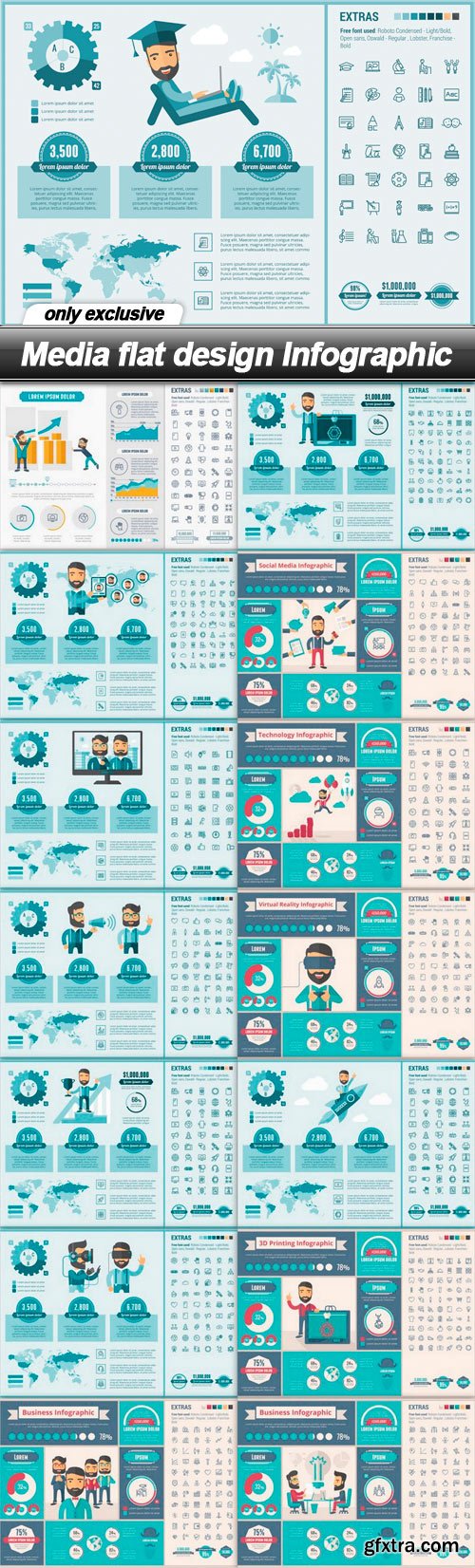 Media flat design Infographic - 15 EPS