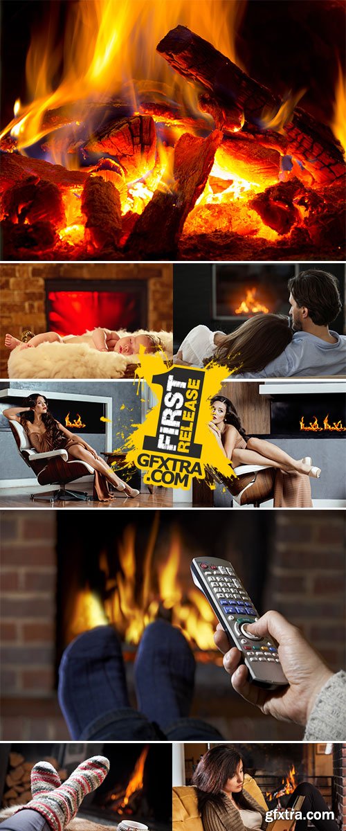 Stock Image People fireplace