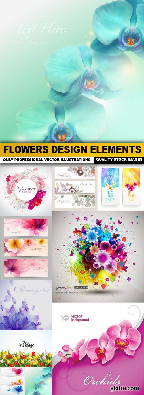 Flowers Design Elements - 11 Vector
