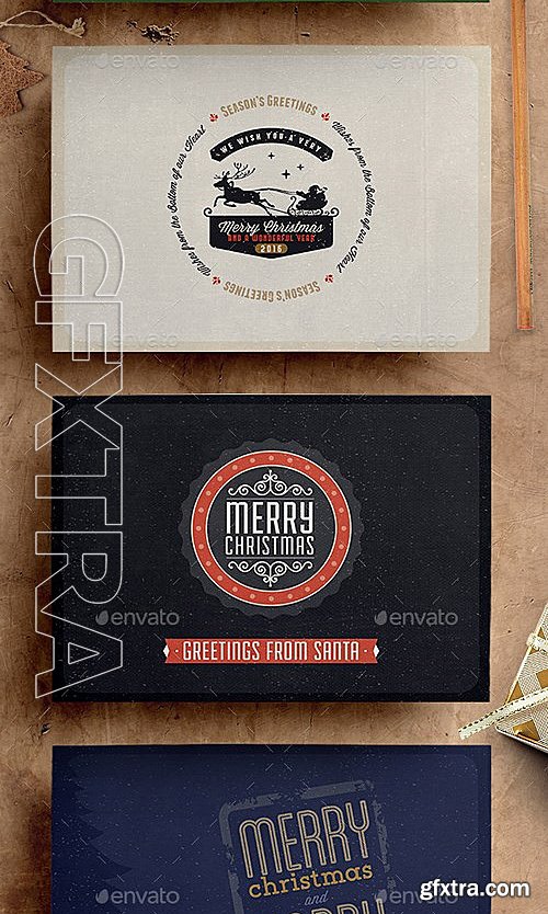 GraphicRiver - Retro Vintage Christmas Card Pack 13124894