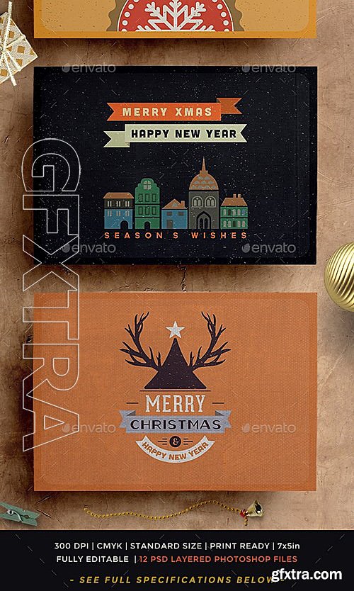 GraphicRiver - Retro Vintage Christmas Card Pack 13124894