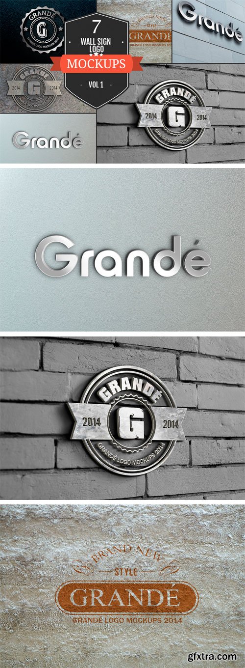 CM 357326 - 7 Wall Sign PSD Logo Mockups Vol. 1