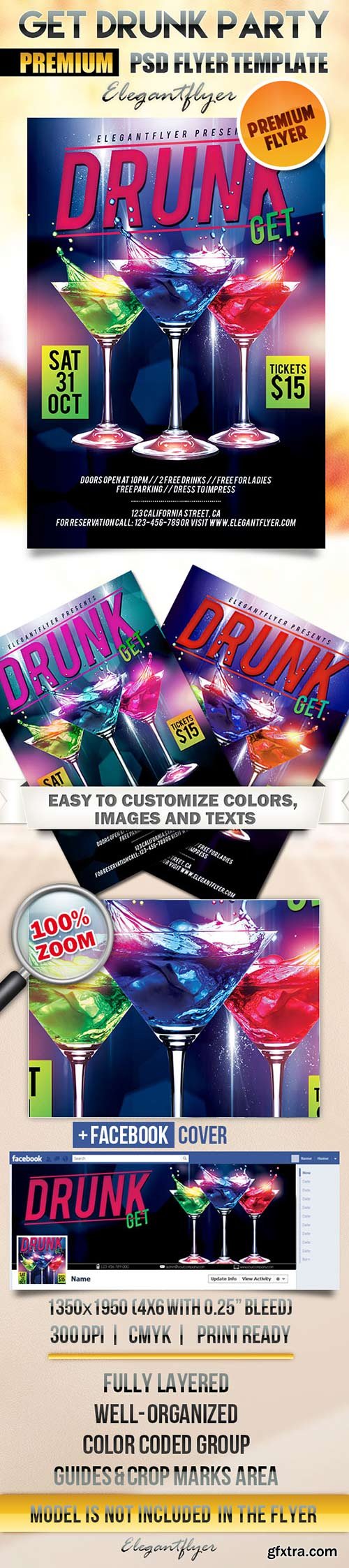 Get Drunk Party Flyer PSD Template + Facebook Cover