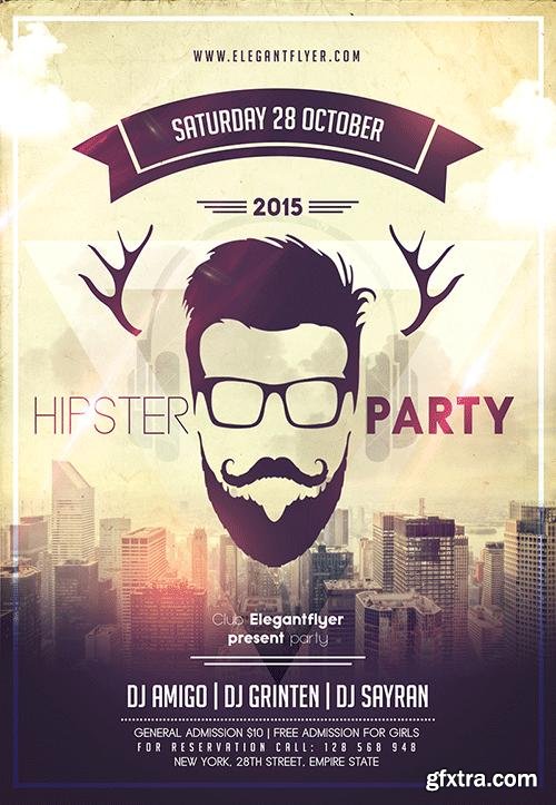 Hipster Party Flyer PSD Template + Facebook Cover