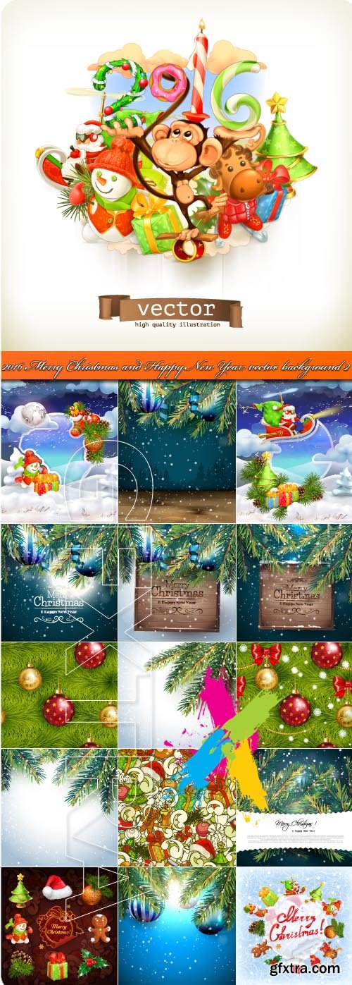 2016 Merry Christmas and Happy New Year vector background 2