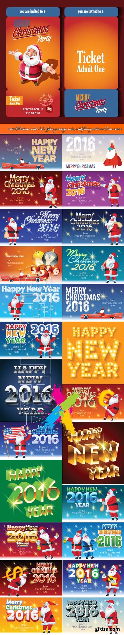 2016 Christmas and New Year greeting card with funny Santa Claus vector