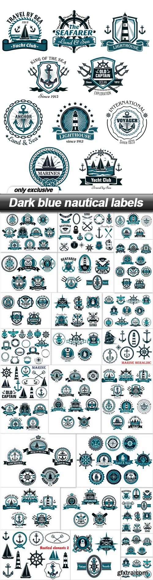 Dark blue nautical labels - 25 EPS