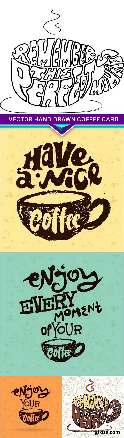 Vector hand drawn coffee card 5x EPS