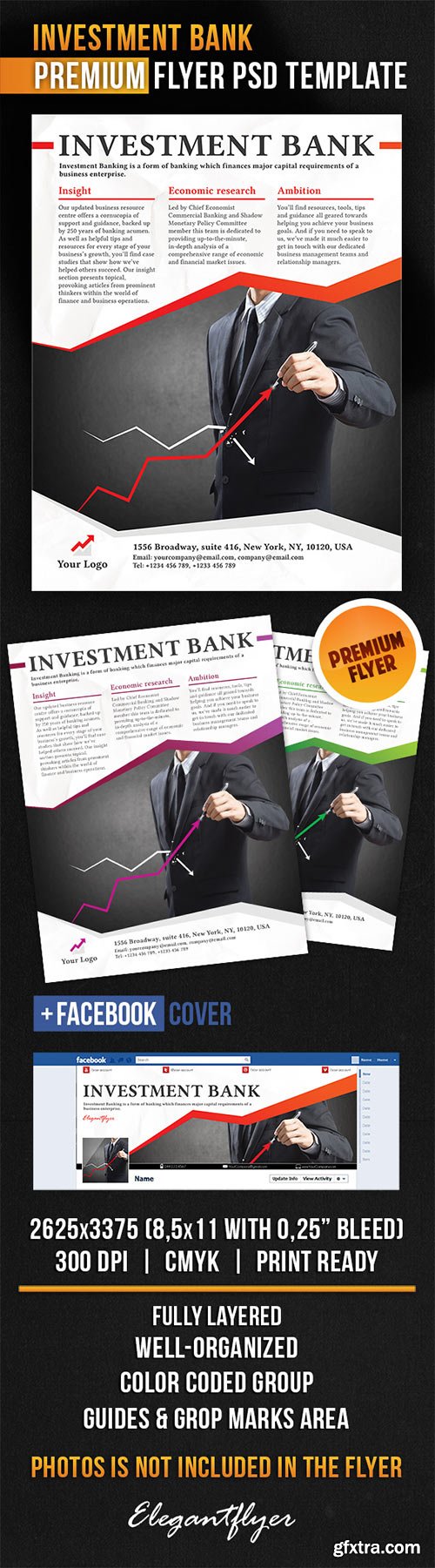 Investment Bank Flyer PSD Template + Facebook Cover